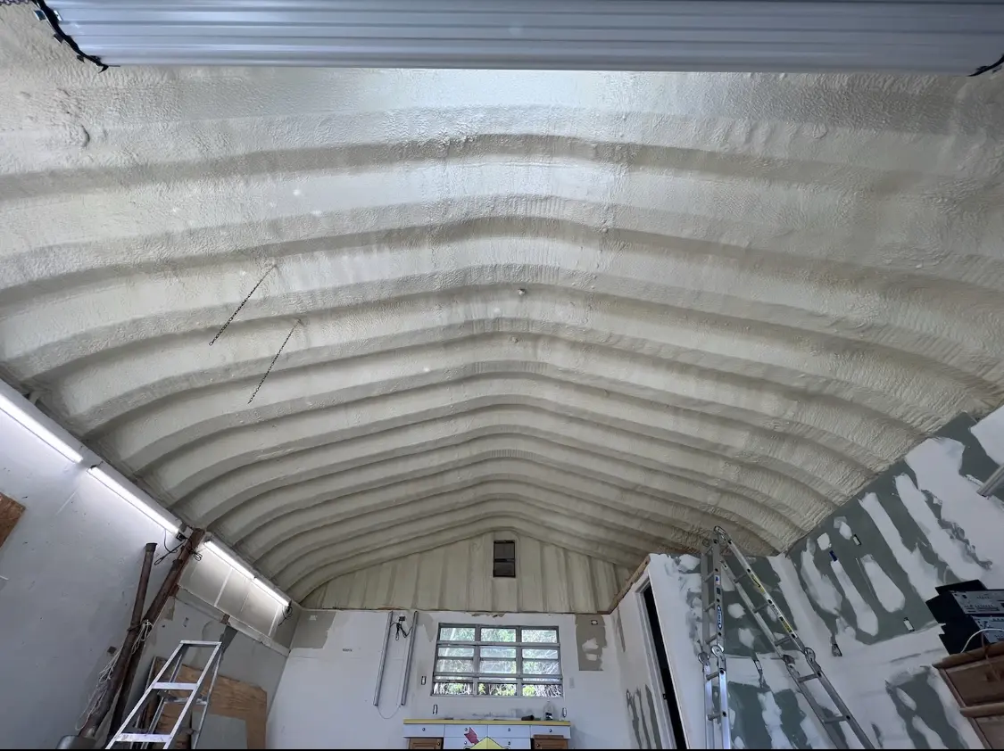 Spray polyurethane foam applied to the underside of a metal roof deck in Pocono